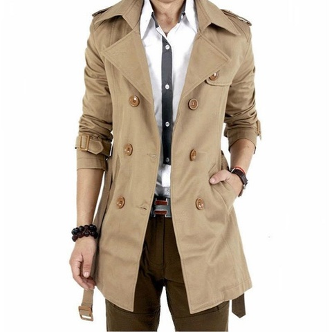 Men's Windbreaker Jacket Vintage Black Khaki Spring Autumn Smart Business Coat Male Double Breasted Retro Classic Long Coat Men ► Photo 1/6