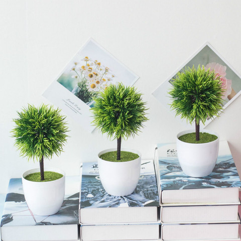 1 Pcs Artificial Green Plants Phoenix Potted  Simulation Grass Ball Home Living Room Decoration Festival Party Office Ornaments ► Photo 1/3