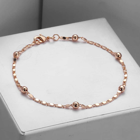 Bracelet For Women 2mm Marina Stick Bead 585 Rose Gold Chain & Link Bracelet Elegant Simple Jewelry Gift 20cm ► Photo 1/6