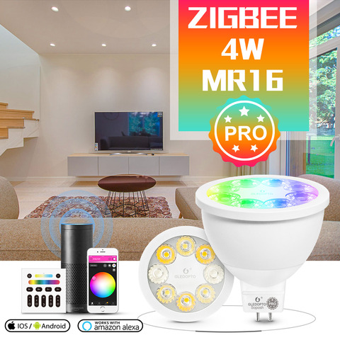 GLEDOPTO ZigBee 3.0 Smart RGBCCT MR16 Spotlight Pro 4W AC/DC12V Bulb Work with Alexa Echo Plus Phone APP/Voice/RF Remote Control ► Photo 1/6