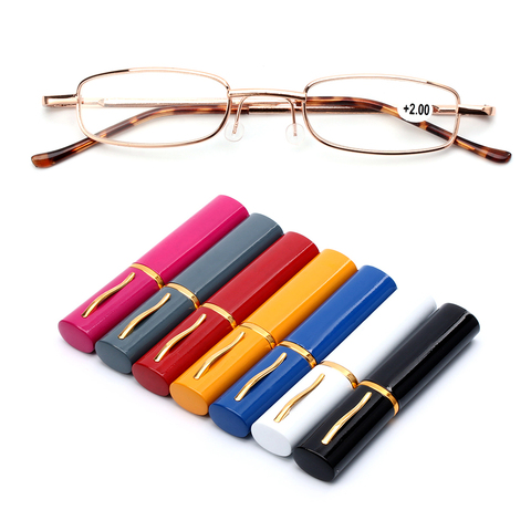 Unisex Reading Glasses with Pen Tube Case Portable Presbyopic Glasses Metal Case Spring Hinge Eyeglasses Vision Care +1.00~+4.00 ► Photo 1/6