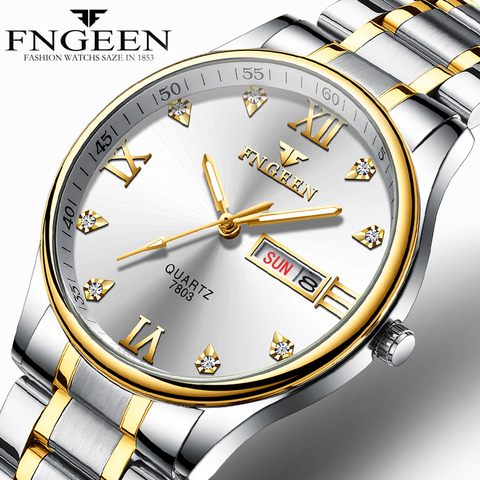 Top Brand Luxury Men's Watches Stainless Steel Waterproof Watches Diamond Quartz Wristwatch Date Week FNGEEN Relogio Masculino ► Photo 1/6