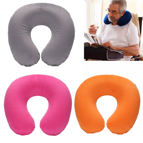 Travel Office Headrest U-shaped Inflatable Short Plush Cover + PVC Inflatable Pillow Pillow Support Cushion Neck Pillow 6 Colors ► Photo 1/6