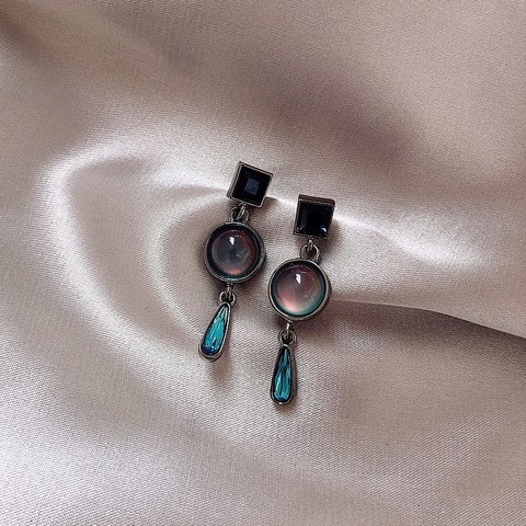 Retro Blue Water Drop Resin Stone Clip on Earrings Fashion Vintage Simple Baroque Opal Stone No Piercing Clip Earrings Female ► Photo 1/6