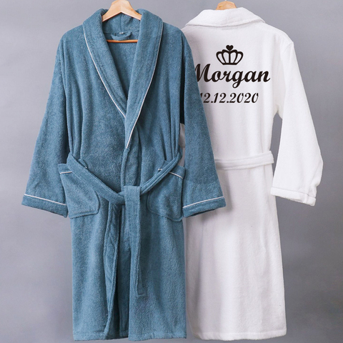 Customize Nama Date Women Men Warm Dobby Cotton Bathrobe Thermal Kimono Dressing Gown Bride Peignoir ► Photo 1/5