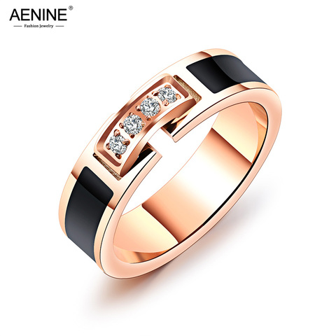 AENINE Trendy Stainless Steel Wedding Ring Rose Gold Color Ring For Women AAA+ Cubic Zirconia Female Engagement Jewelry AR19103 ► Photo 1/5