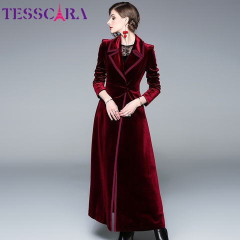 TESSCARA Women Autumn Winter Long Maxi Velvet Trench Coat Female High Quality Vintage Blazer Designer Elegant Outerwear & Coats ► Photo 1/6