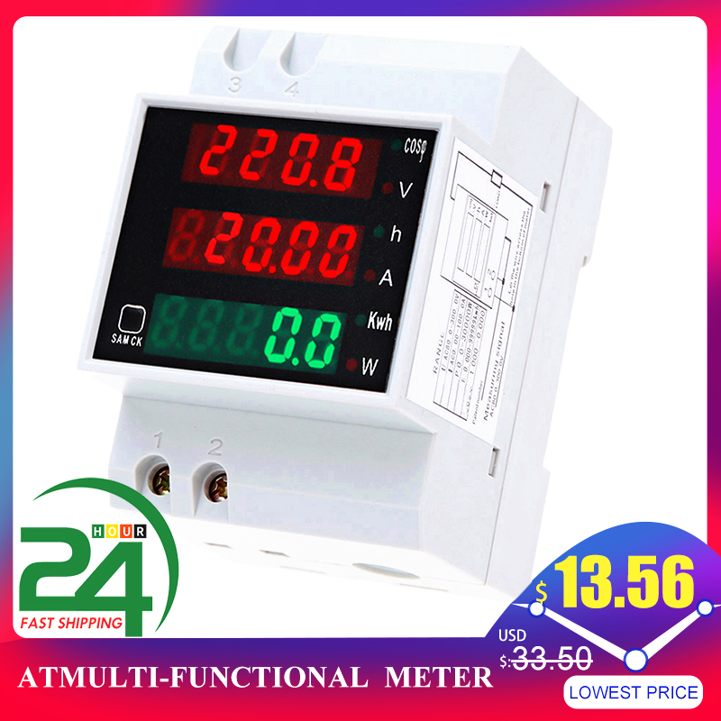 Din-rail AC 80V-300v 100A Voltage Current Digital Meter volt  Ammeter 110V 220V 