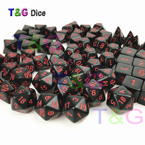 T&G Top Quality Solid Color Black X Red Dots Effect Polyhedral Digital Cube Dice D4/D6/D8/D10/D10%/D12/D20 for RPG/Board Game ► Photo 1/6