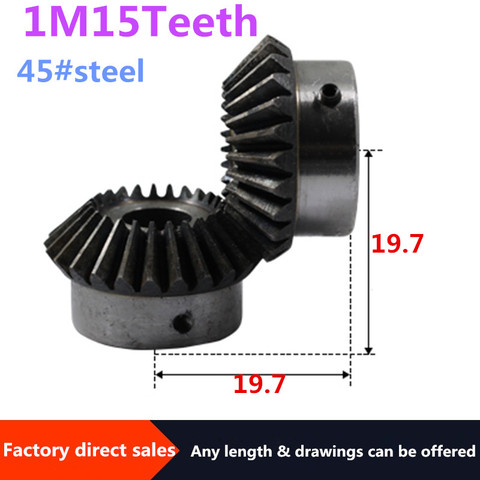 2pcs Bevel Gear 1M 15Teeth inner hole 6 mm gear 90 degrees  meshing angle Steel Gears Screw Hole M5 ► Photo 1/6