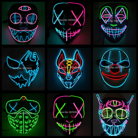 2022 Hot Sales Fashion LED Mask Luminous Glowing Halloween Party Mask Neon EL Mask Halloween Cosplay Mask Mascara Horror Maska ► Photo 1/6