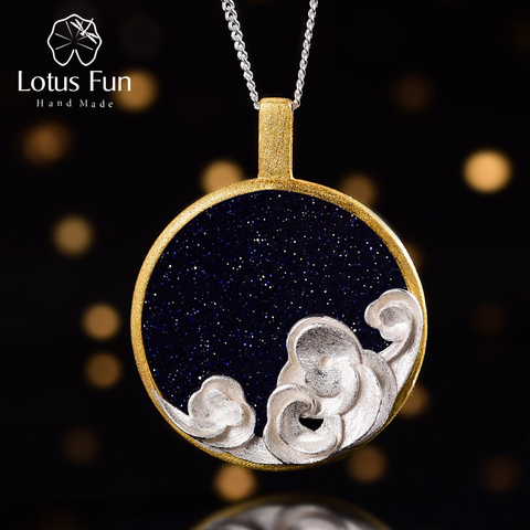 Lotus Fun Natural Gemstone Starry and Waves Pendant without Necklace Real 925 Sterling Silver Handmade Fine Jewelry for Women ► Photo 1/6