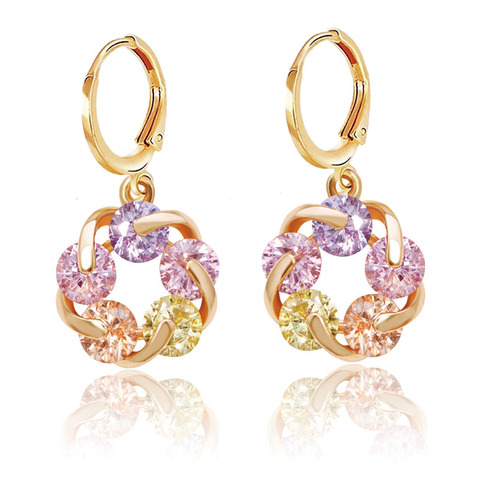 MxGxFam Gold Color 18 k Lucky Rotating Earrings Drop Women Multicolor Europe Style High quality AAA+ Zircon ► Photo 1/6