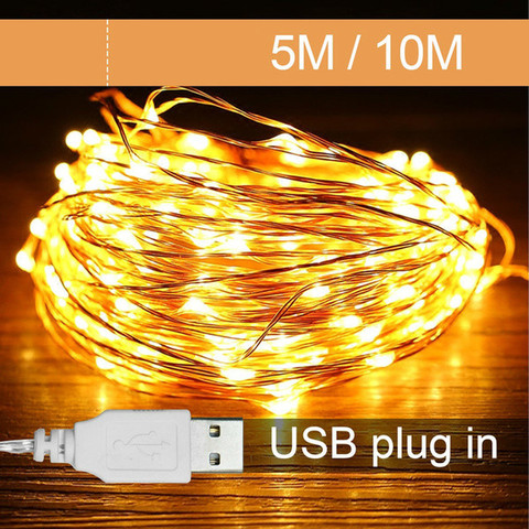New Christmas Party USB LED Copper Wire String Fairy Light Strip Lamp Waterproof 50 100LEDs For Wedding Holiday Home Decoration ► Photo 1/6