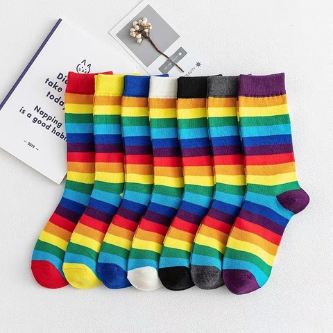 Fashion Autumn Striped Rainbow Women Socks Japanes Ins Trend Cute Tube Socks for Ladies Colorful and Funny 405 ► Photo 1/6
