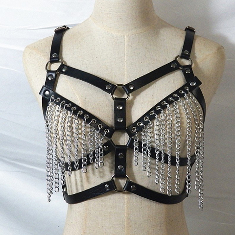 LEATHER HARNESS Belt Body chain Bondage Lingerie Sexy Goth adjustable Cage Bra Dance festival Halloween Punk Wear for Women ► Photo 1/6