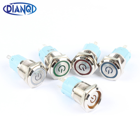Metal push button switch with light 16mm flat head self-reset Momentary Latching Push Button waterproof red green white 16HXDY ► Photo 1/6