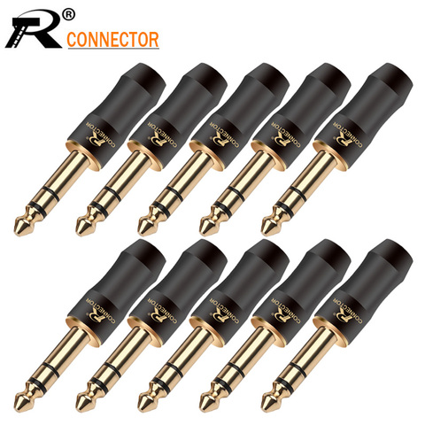 10pcs 24K Gold-plated 1/8'' Stereo 6.35mm Jack Assembly Microphone Connector R Brand New Design Copper Wire Connector Black ► Photo 1/6