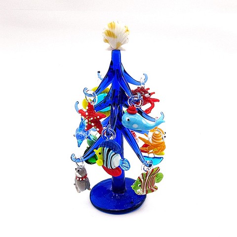 Handmade Dark blue Murano glass Christmas tree shape ornament home Aquarium Decoration with 12pcs Marine Animal Figurine Pendant ► Photo 1/4