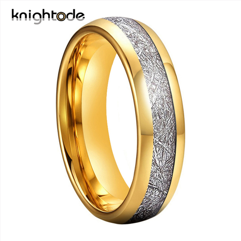 6mm Gold Color/Silvery Tungsten Carbide Rings White Meteorite Inlay Tungsten Wedding Band Engagement Ring Dome Polished Finish ► Photo 1/6