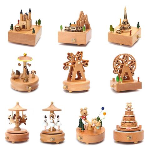 Kawaii Zakka Carousel Musical Boxes Wooden Music Box Wood Crafts Retro Birthday Gift Vintage Home Decoration Accessories ► Photo 1/6