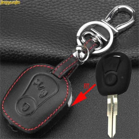 Jingyuqin for Ssangyong Actyon Kyron Rexton Keychain 2 Buttons Leather Car Key Case Cover Holder Styling ► Photo 1/5