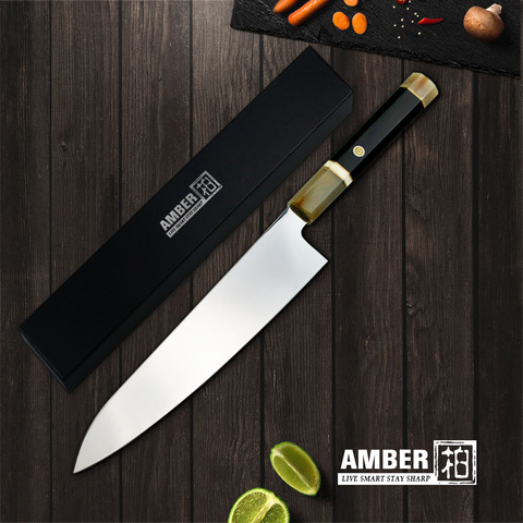 Amber 9.2'' Chef Knife VG10 High Carbon Steel Knife Mirror Finish Stainless Steel Japanese Super Gyuto with Buffalo Horns Handle ► Photo 1/6