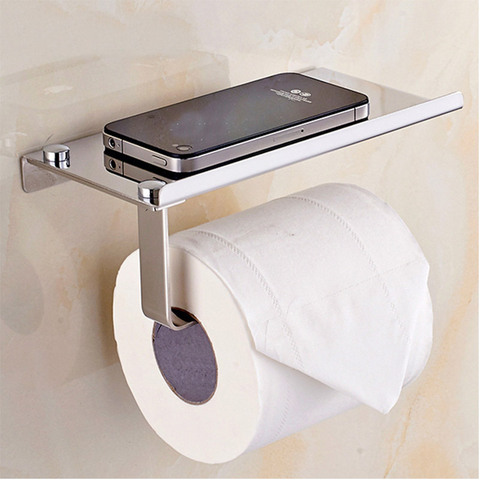 Wall Mount Toilet Paper Holder with Phone Shelf 304 Stainless Steel Toilet Paper Roll Holder Tissue Holder Bathroom Accessories ► Photo 1/6