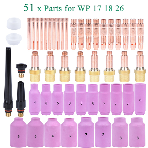 51Pcs TIG Welding Torch Stubby Gas Lens For WP17 WP18 WP26 TIG Back Cap Collet Bodies Spares Kit Durable Practical Accessories ► Photo 1/6