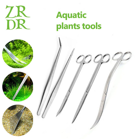 ZRDR Fish tank cleaning tool, scissors and tweezers set, stainless steel water plant maintenance tool, water plant cleaning tool ► Photo 1/6