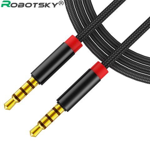 3.5mm Male To Male Speaker Cable With Microphone 4 Poles AUX Audio Headphones Extension Cable For Car AUX Jack Smart Phone ► Photo 1/6