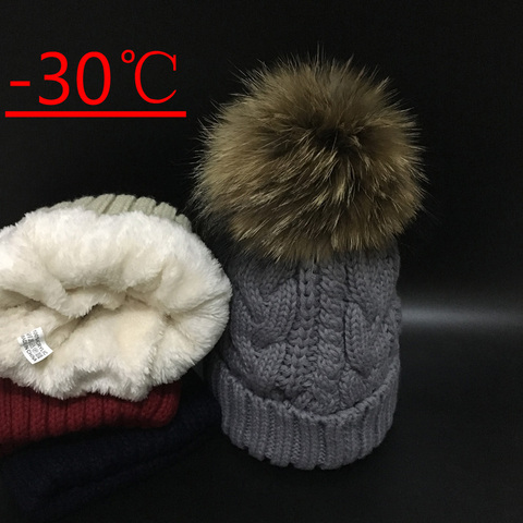 2022 Skullies Beanies Winter Hat For Women Warm Hat Fashion Brand Knitting Warm Cap 18cm fur pompom Hat Cap Leisure Fashion hats ► Photo 1/4