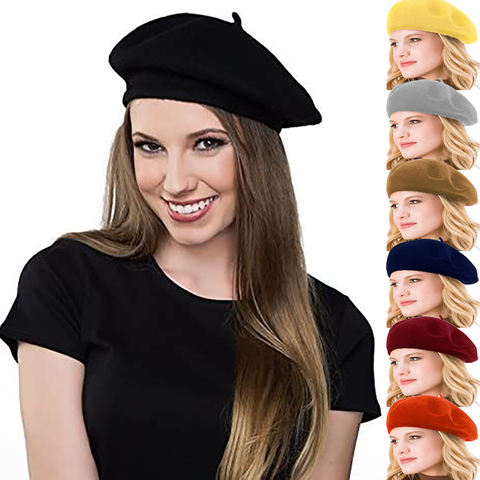Vintage French Beret Cap for Women Autumn Winter Outdoor Berets Street Style Plain Cap Wool Warm Femme Girl's Beanie Hat Caps ► Photo 1/6