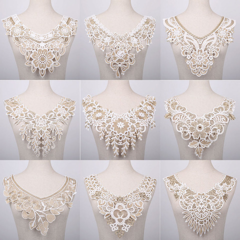 1Pc Gold White Lace Fabric Flower Lace Neckline Collar Embroidery Lace Trimming DIY Applique Sewing Lace Fabric ► Photo 1/6