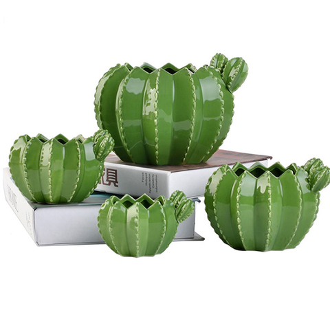 Hot New Cactus Ceramic Flower Pot Creative Plant Sculpture Craft Decoration Succulent Plant Pot Home Decor Accessories Groot ► Photo 1/6