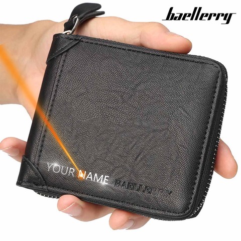 2022 Men Wallets Name Engraving Zipper Short PU Leather Card Holder High Quality Male Purse Coin Holder Men Wallet Carteria ► Photo 1/6