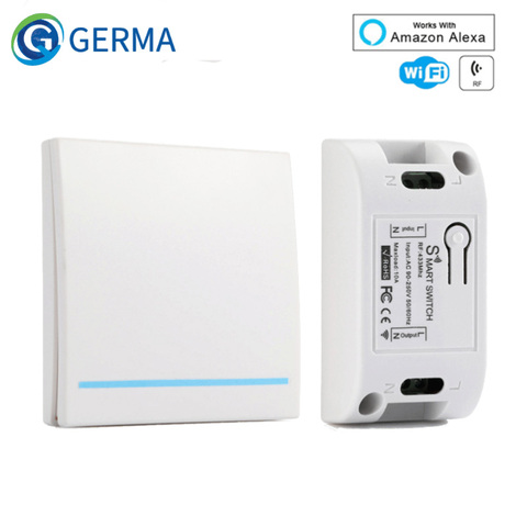 GERMA RF Wifi Switch RF 433MHz 10A/2200W Wireless Switch 86 Type ON/Off Switch Panel 433MHz RF WiFi Remote Control Transmitter ► Photo 1/6