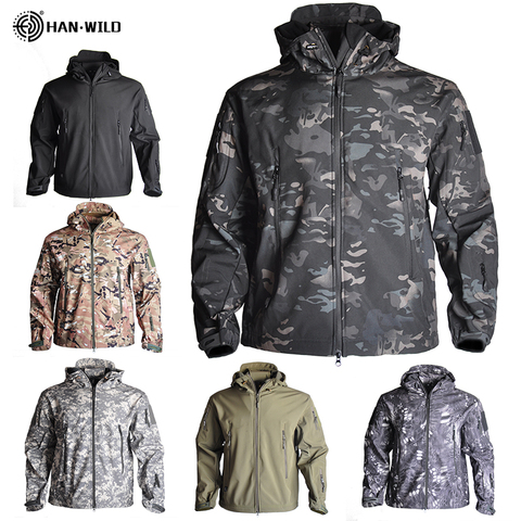 Hiking Jackets Shark Skin Soft Shell Clothes Tactical Jacket Mens Windbreaker Flight Pilot Hood Military Fleece Field Jacket ► Photo 1/6