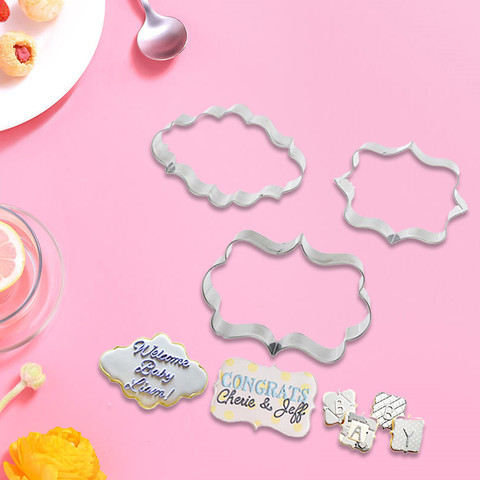 3pcs/Set Blessing Frame Cookie Cutter Pastry Tools Fondant Mold Stainless Steel Cake Mold Decorating Tools Baking Accessories ► Photo 1/6