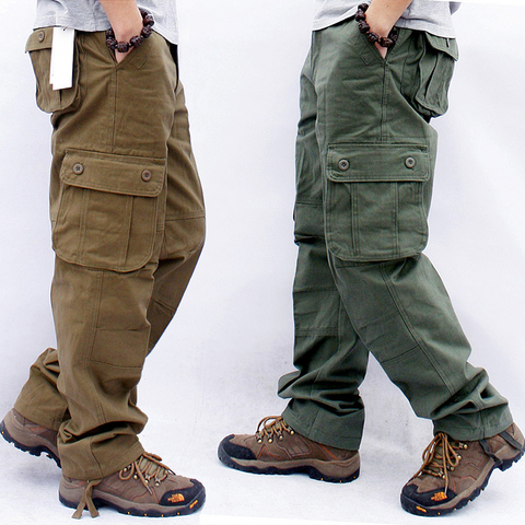 Men's Cargo Pants Casual Multi Pockets Military Tactical Pants Male Outwear Loose Straight slacks Long Trousers Plus size 44 ► Photo 1/6