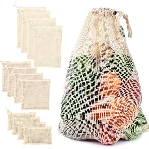 Cotton Mesh Vegetable Bags Produce Bag Reusable Cotton Mesh Vegetable Storage Bag Kitchen Fruit Vegetable with Drawstring ► Photo 1/6