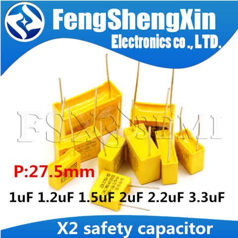 5pcs/lot X2 Safety capacitors 27.5mm 275VAC 275V 1.2uf 2uf 2.2uf 3.3uf 1.5uf 1uf 1000nF 1200nf Polypropylene film capacitor ► Photo 1/4