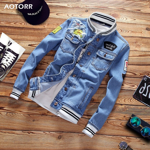 Mens Denim Jacket Spring Casual Slim Fit Stand Collar Pilot Jackets Male Streetwear Men Loose Jean Coats Zipper 2022 New Fashion ► Photo 1/6