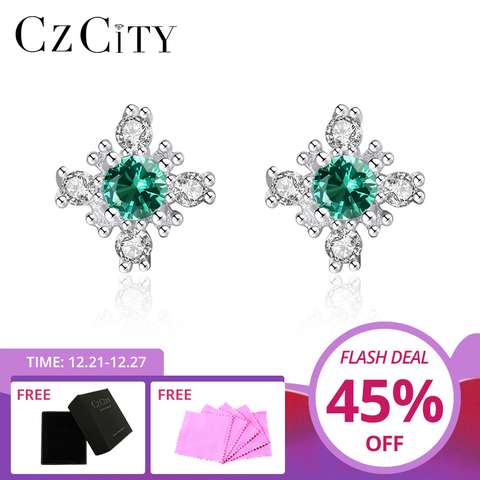 CZCITY Solid 925 Sterling Silver Snowflake Drop Earrings for Women Anniversary Fine Jewelry Topaz Gemstone Brincos Gifts SE0414 ► Photo 1/6