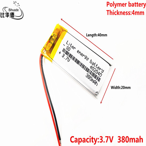 Liter energy battery 042040P 3.7V 402040P 380MAH lithium polymer battery MP4 MP3 point reading pen flash shoes luminous shoes ► Photo 1/4