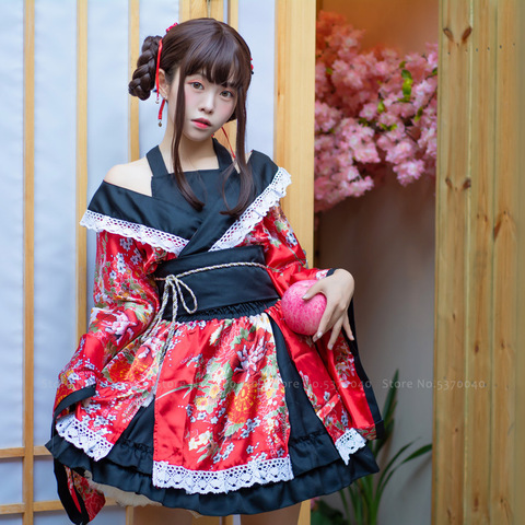 Japanese Anime Cosplay Costume Set, Graphic Print Kimono, Women's Clothing