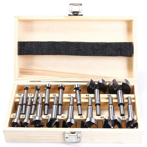 Hot Forstner Drill Bit Set 15 Pcs 10mm - 50mm Woodworking Hole Saw Drilling Cutting Tool Kits for Woodworking, Furniture, Door H ► Photo 1/6