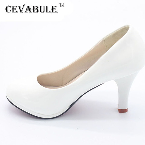 CEVABULE 2022 Shoes Women 3 Color Black White Red Color PU Thin Heels Pumps Profession Pumps Women Shoes.DFGD-8807 ► Photo 1/6