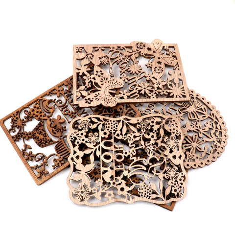 Chinese Style Retro Frame Lace Pattern Wooden Scrapbooking Sewing Home Decoration DIY Craft Handmade Accessory 4pcs 10-13cm ► Photo 1/6