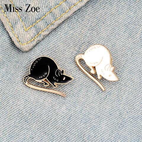 Black White Rats Enamel Pin Custom Mouse Brooches Animal Badge Bag Shirt Lapel Pin Buckle Simple Jewelry Gift for Friends ► Photo 1/6